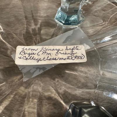 GEESE MEASURING SPOONS, FIRE KING BAKING DISHES AND BLUE GLASS CAKE PLATE
