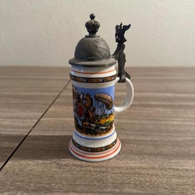 COORS, FORT BENNING & IRISH ASHTRAYS, SMALLER STEIN, SHOT GLASSES AND DRINKING GLASES