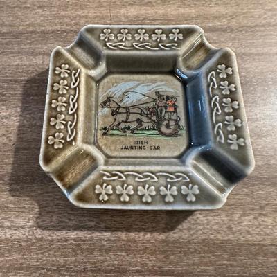 COORS, FORT BENNING & IRISH ASHTRAYS, SMALLER STEIN, SHOT GLASSES AND DRINKING GLASES