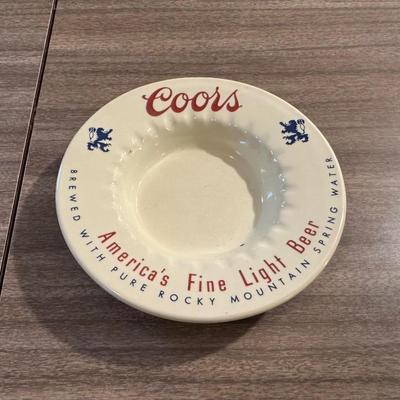 COORS, FORT BENNING & IRISH ASHTRAYS, SMALLER STEIN, SHOT GLASSES AND DRINKING GLASES