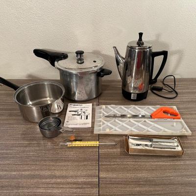 PRESSURE COOKER, PERCOLATOR, CUTLERY AND MORE