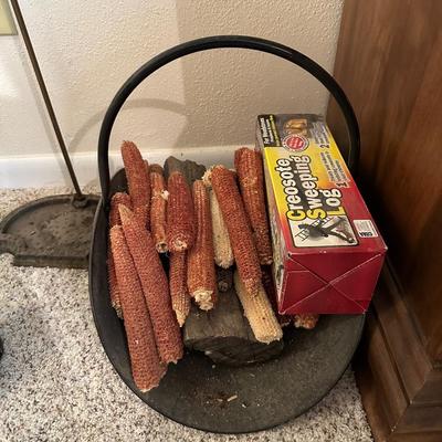 FIREPLACE TOOLS, BELLO AND A WOOD HOLDER