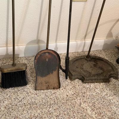 FIREPLACE TOOLS, BELLO AND A WOOD HOLDER