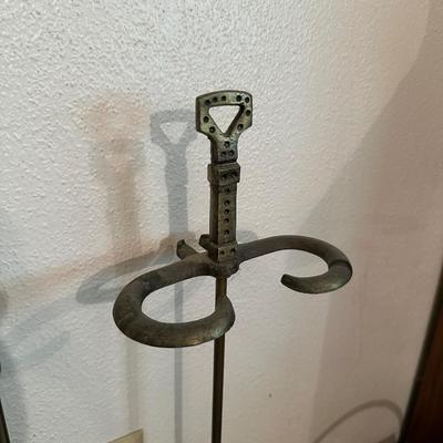 FIREPLACE TOOLS, BELLO AND A WOOD HOLDER