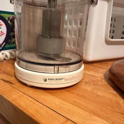 SMALL FOOD PROCESSOR, WOODEN PLATTER COOKBOOKS AND ORGANIZERS