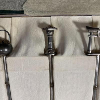 6 Vintage Japanese Tall Bamboo Solid .950 Sterling Silver Iced Tea 8.25" Spoons in a Box as Pictured. (Approx 4.13 Ounces TW).
