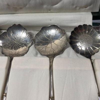 6 Vintage Japanese Tall Bamboo Solid .950 Sterling Silver Iced Tea 8.25" Spoons in a Box as Pictured. (Approx 4.13 Ounces TW).