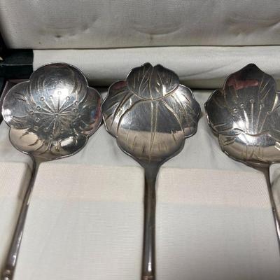 6 Vintage Japanese Tall Bamboo Solid .950 Sterling Silver Iced Tea 8.25" Spoons in a Box as Pictured. (Approx 4.13 Ounces TW).