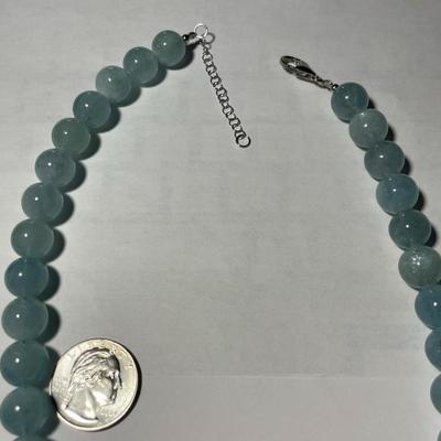 New Never Worn "BBJ" Designer .925 Natural Blue Aquamarine Round Bead Gemstone Necklace 18-20" Long as Pictured.