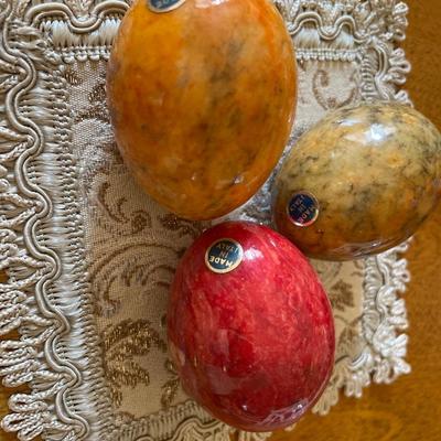 3 Italian alabaster eggs on fancy square