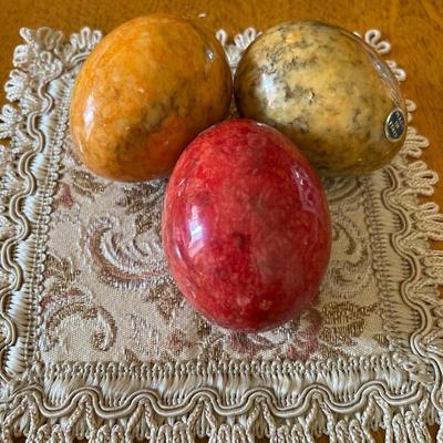 3 Italian alabaster eggs on fancy square