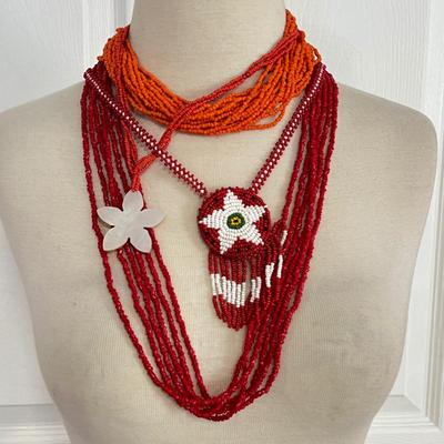 Necklace Lot - Seed Beads, Mother of Pearl, Earrings Set