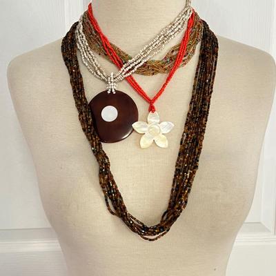 Necklace Lot - Seed Beads, Mother of Pearl, Earrings Set