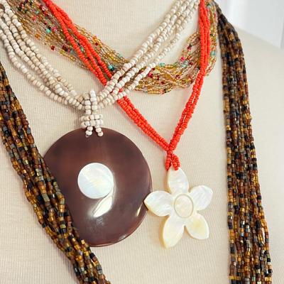 Necklace Lot - Seed Beads, Mother of Pearl, Earrings Set