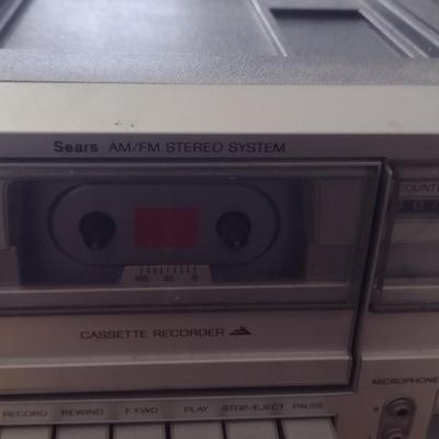Sears AM/FM Stereo System- Record Player, Cassette Tape Player, 8 Track Player (G)