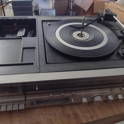 Sears AM/FM Stereo System- Record Player, Cassette Tape Player, 8 Track Player (G)