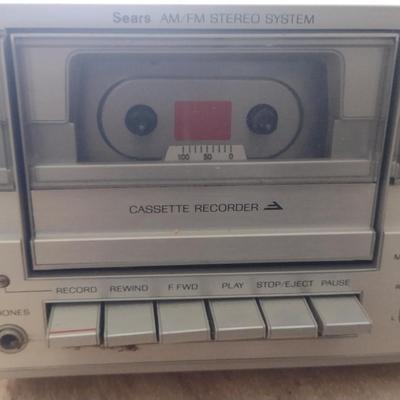 Sears AM/FM Stereo System- Record Player, Cassette Tape Player, 8 Track Player (G)