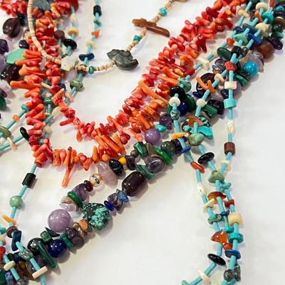 Necklace Lot - Turquoise, Amber, Red Coral, Pearl