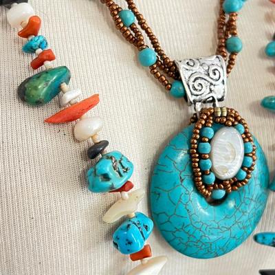 Necklace Lot - Turquoise, Amber, Red Coral, Pearl