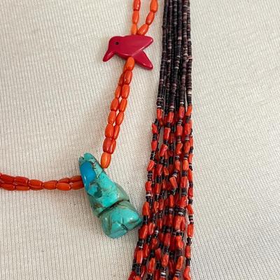 Necklace Lot - Turquoise, Amber, Red Coral, Pearl