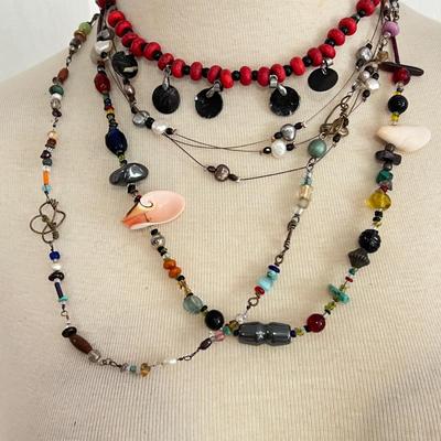 Necklace Lot - Turquoise, Amber, Red Coral, Pearl