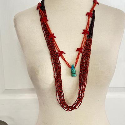 Necklace Lot - Turquoise, Amber, Red Coral, Pearl
