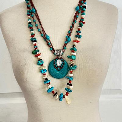 Necklace Lot - Turquoise, Amber, Red Coral, Pearl
