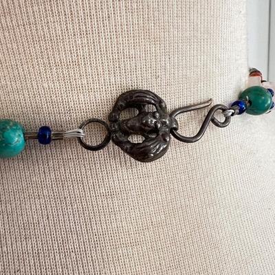 Large Carved Statement Necklace - Amber, Turquoise, Jade