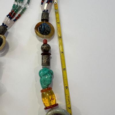 Large Carved Statement Necklace - Amber, Turquoise, Jade