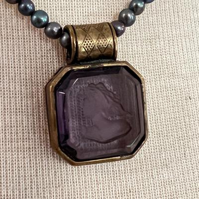 Designer Extasia Necklace Bracelet Lot - Glass Cameo, Pearl