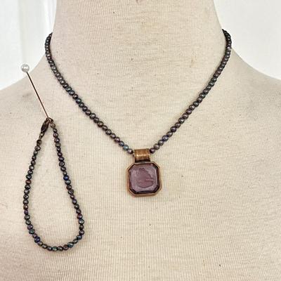 Designer Extasia Necklace Bracelet Lot - Glass Cameo, Pearl