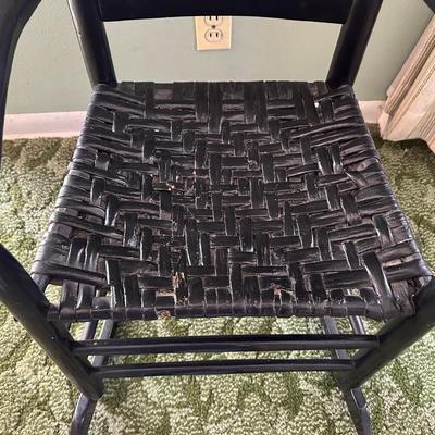 LADDER BACK ROCKING CHAIR, SIDE TABLE WITH DRAWER AND A TABLE LAMP