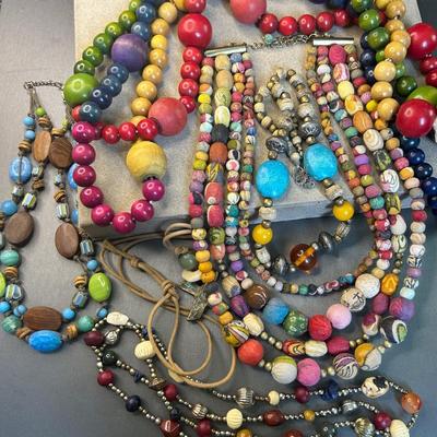 Multi color wood necklaces