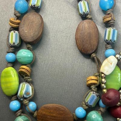 Multi color wood necklaces