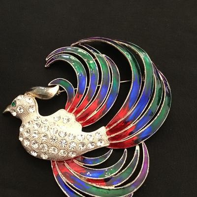 Large Rhinestone Enamel Brooch