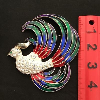 Large Rhinestone Enamel Brooch