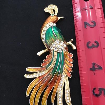 Large Bird of Paradise Enamel Rhinestone Brooch