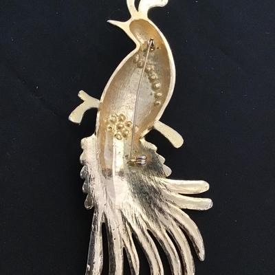 Large Bird of Paradise Enamel Rhinestone Brooch