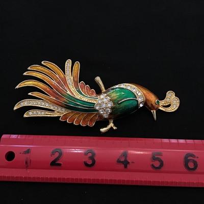 Large Bird of Paradise Enamel Rhinestone Brooch