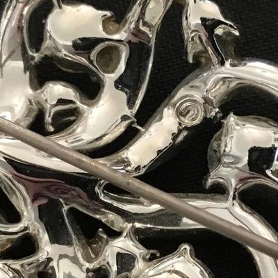 Coro. Silver Tone Clear Rhinestone Brooch Vintage