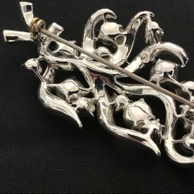Coro. Silver Tone Clear Rhinestone Brooch Vintage