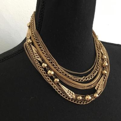 Beautiful vintage, goldtone, multi layered chain statement, necklace