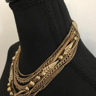 Beautiful vintage, goldtone, multi layered chain statement, necklace