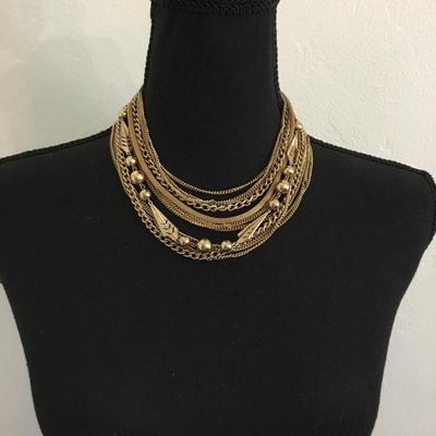 Beautiful vintage, goldtone, multi layered chain statement, necklace