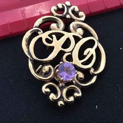 Purple Amethyst Type Monogram Brooch