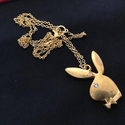 Vintage, playboy, bunny, necklace, gold tone