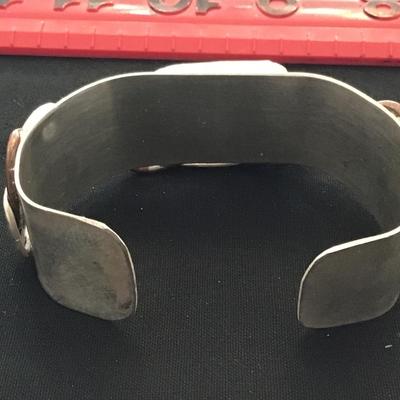925 silver cuff with copper accent, black agate