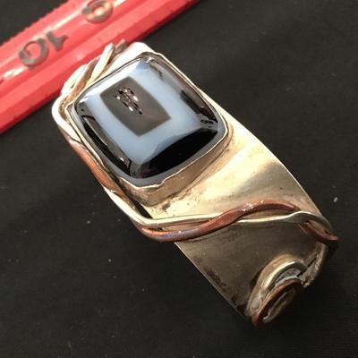 925 silver cuff with copper accent, black agate