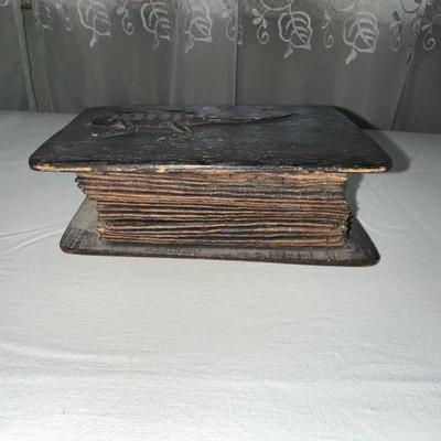 Sale Photo Thumbnail #217: Accordion style book made of Wood Covers and Bark pages. Writing is on both sides