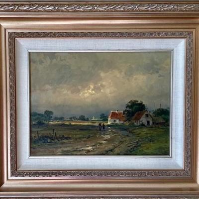 Original Oil Painting On Canvas "Wet Day" By Dutch Painter Hans Van Moerkerker